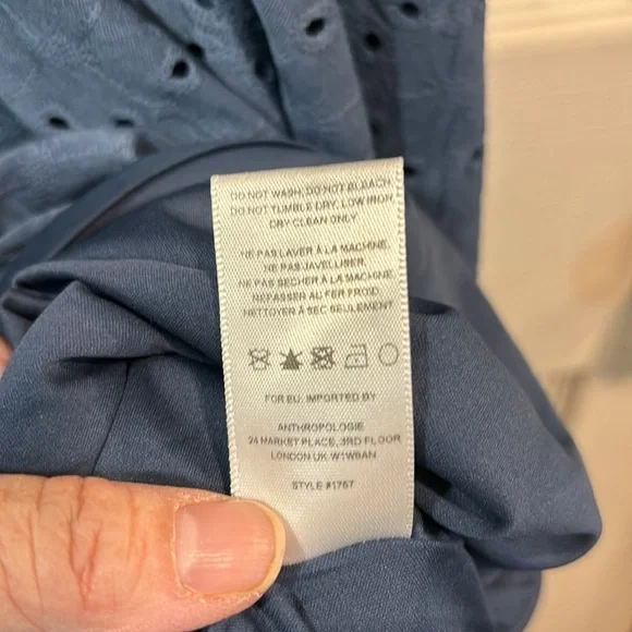 Anthropologie HUTCH Olivia Eyelet Blue Skater Dress Coastal Vacation Medium - Picture 11 of 16